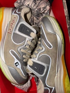 Gucci Men's Silver, Taupe & Yellow Athletic Sneakers